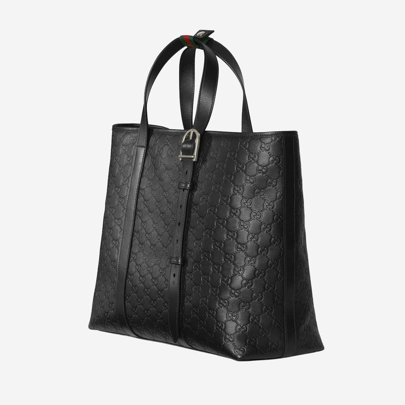 Gucci Gg Embossed Leather Tote Bag — Black
