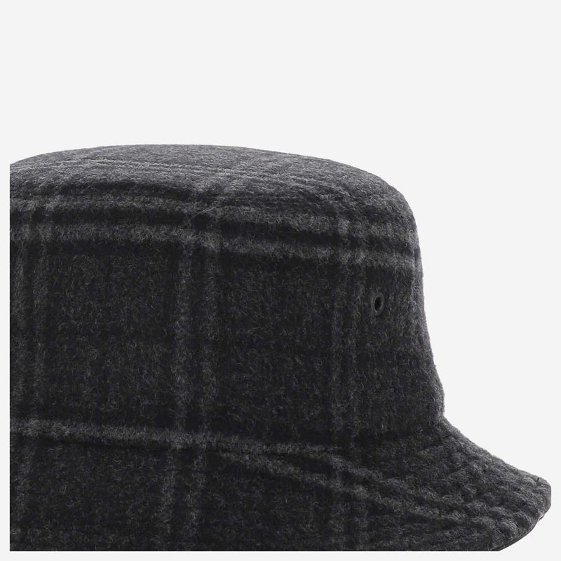 Burberry 8044077 Wool-Cashmere Check Bucket Hat — Gray