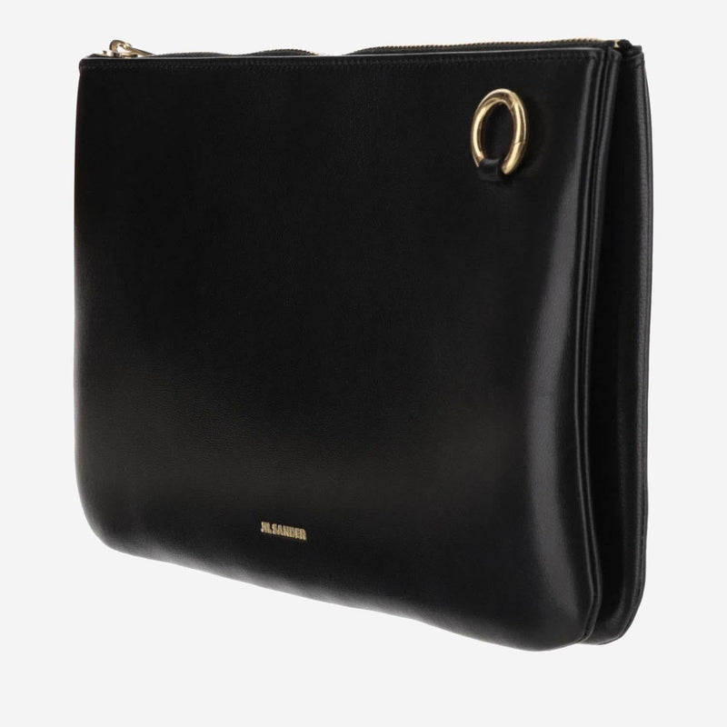 Jil Sander Minimalist Leather Shoulder Bag — Black