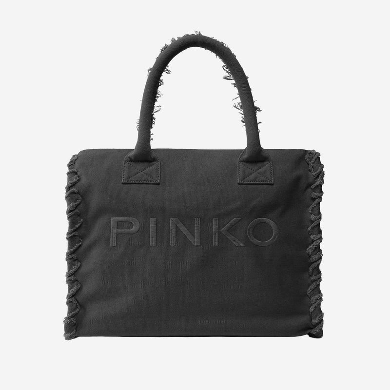 Pinko Fringed Cotton Tote Bag — Black