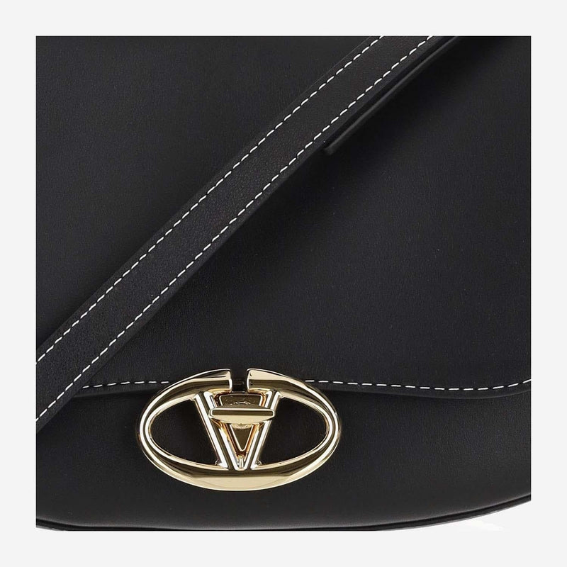 Valentino Garavani Ohval Shoulder Bag — Black Calf Leather