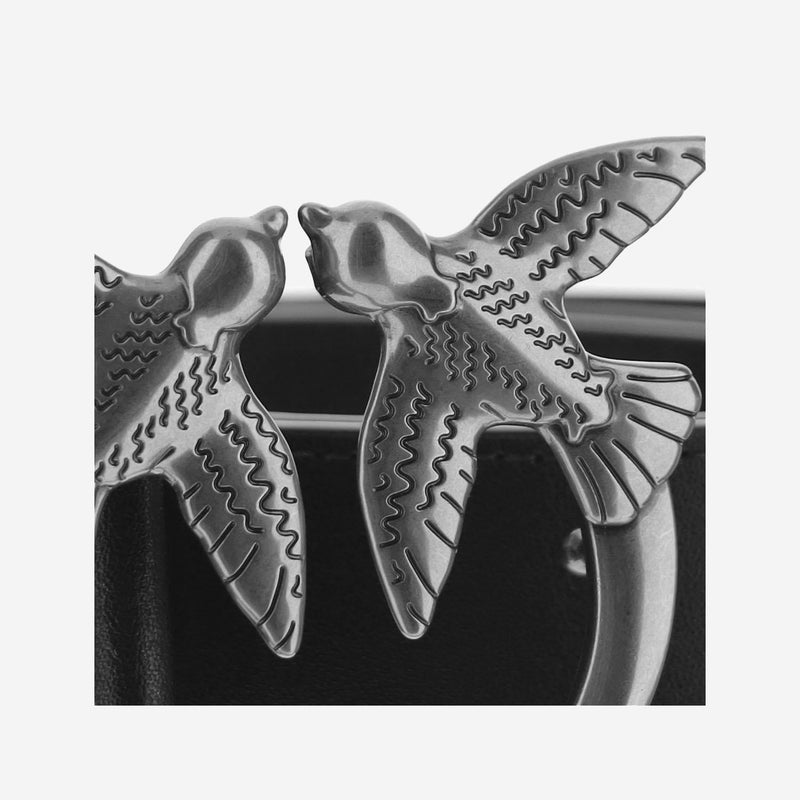 Pinko Love Birds Buckle Belt — Black Leather