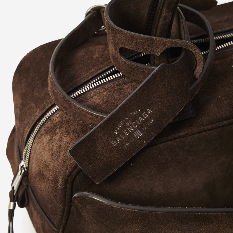Balenciaga Suede Leather Bowling Shoulder Bag — Brown