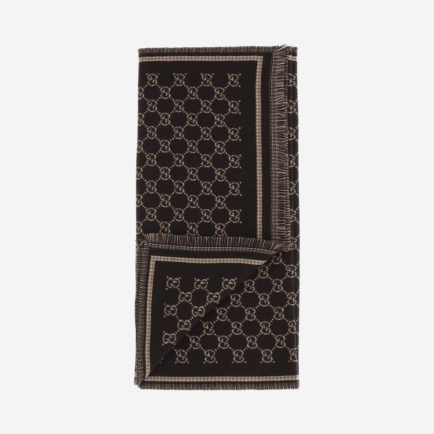 Gucci Gg Monogram Wool Scarf — Brown Scarfs