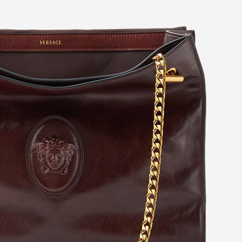 Versace Medusa Cameo Leather Shoulder Bag — Brown