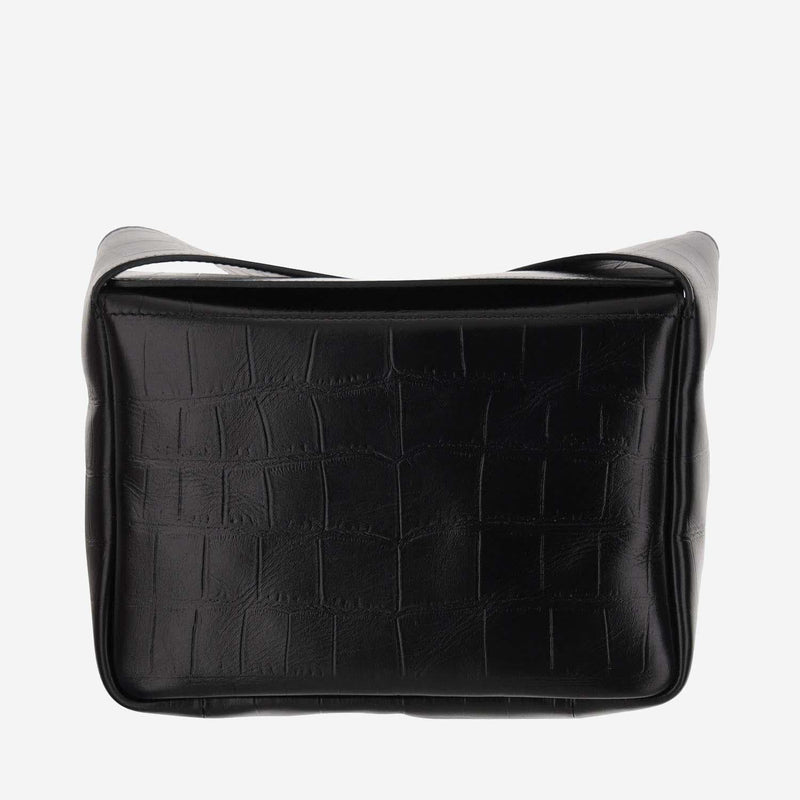 Jil Sander Embossed Calfskin Flap Shoulder Bag — Black