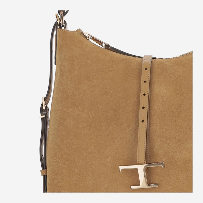 Tods Suede Leather Shoulder Bag — Beige