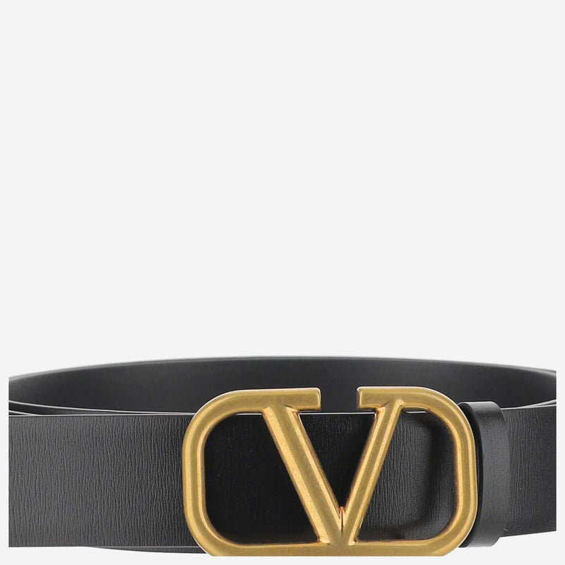 Valentino Garavani Vlogo Belt — Black Leather