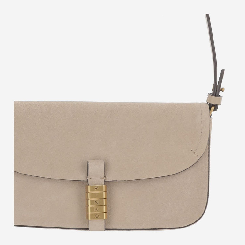 Pinko Suede Saddle Shoulder Bag — Beige