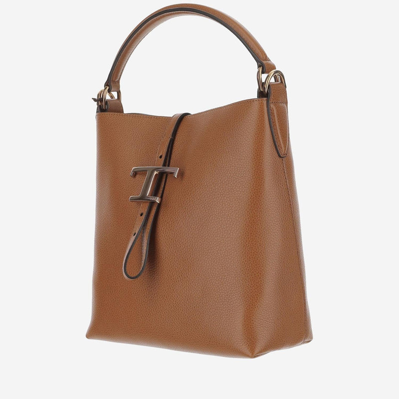 Tods T-Flap Leather Shoulder Bag — Brown Calf