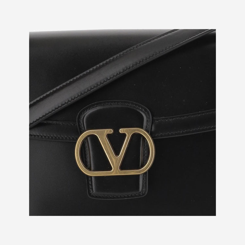 Valentino Garavani Vlogo Shoulder Bag — Black Calfskin