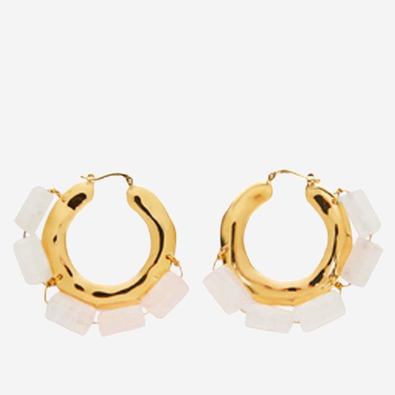 Jil Sander Natural Stone Brass Hoop Earrings — Gold