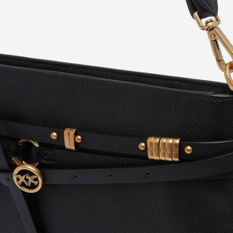 Pinko Stud-Embellished Leather Shoulder Bag — Black