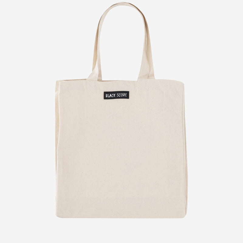 Black Score Abstract Graphic Print Tote Bag — White Cotton