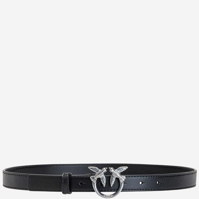 Pinko Love Birds Buckle Leather Belt — Black