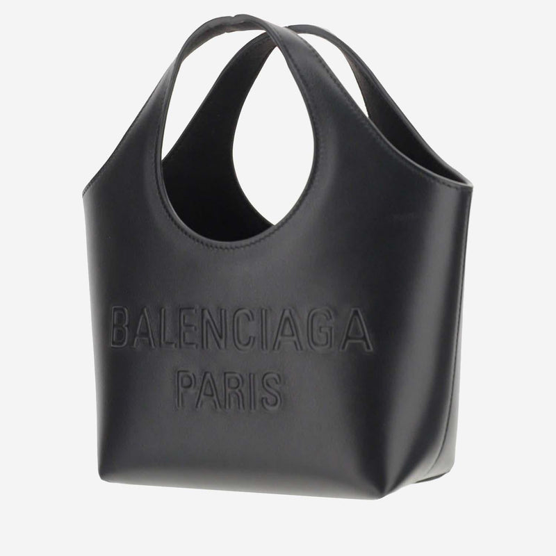 Balenciaga Logo-Embossed Calfskin Shoulder Bag — Black