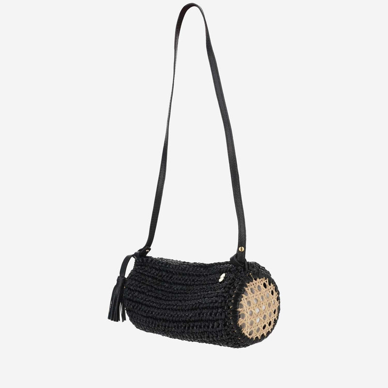 Filippo Catarzi Viscose And Straw Blend Shoulder Bag — Black