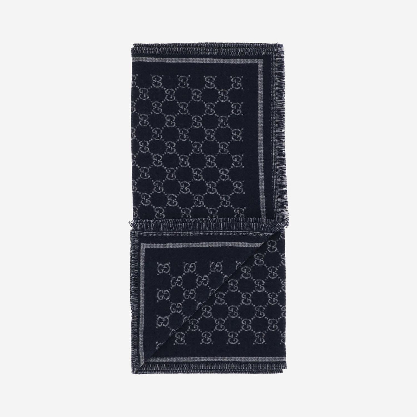 Gucci Gg Jacquard Wool Scarf — Navy Scarfs
