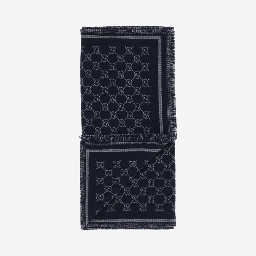 Gucci Gg Jacquard Wool Scarf — Navy Scarfs