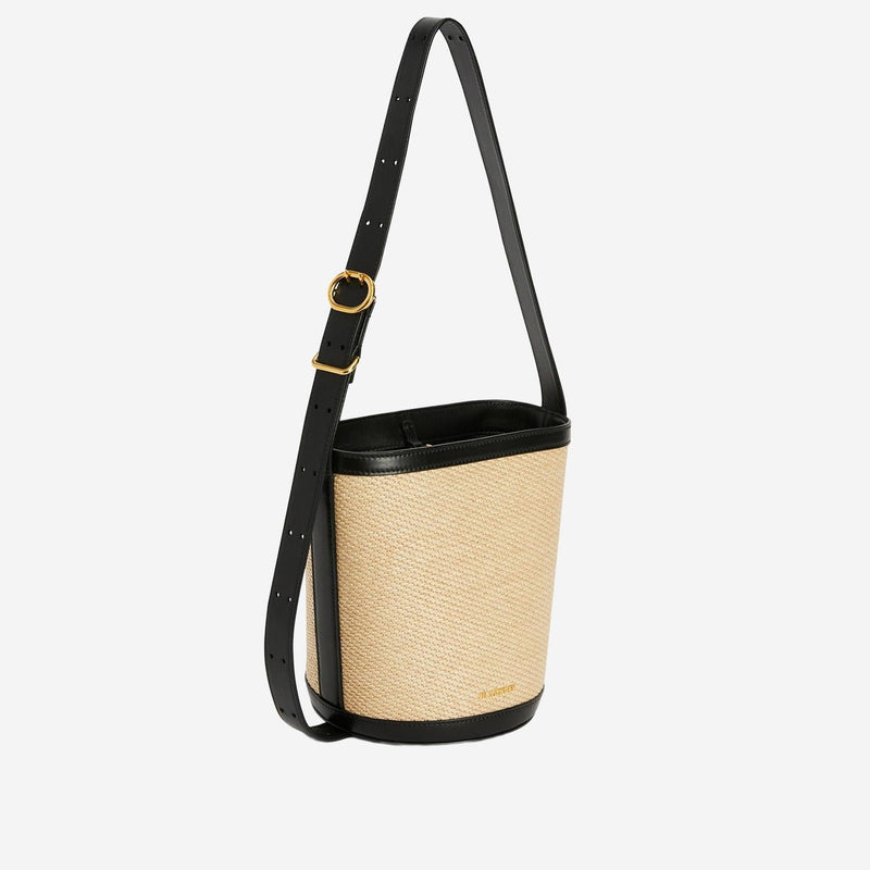 Jil Sander Woven Raffia And Leather Bucket Bag — Beige Polyamide