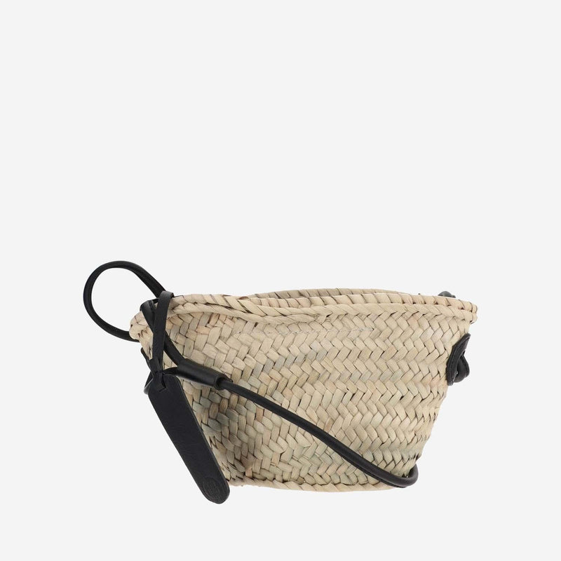 Filippo Catarzi Woven Straw With Leather Logo Shoulder Bag — Beige