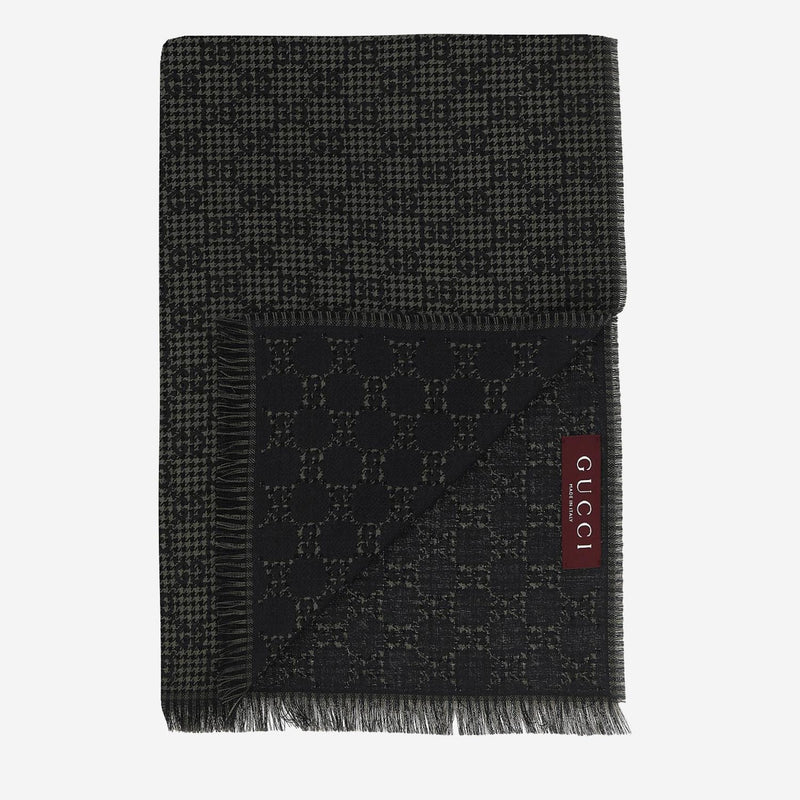 Gucci Wool And Silk Gg Motif Shawl — Gray Shawls