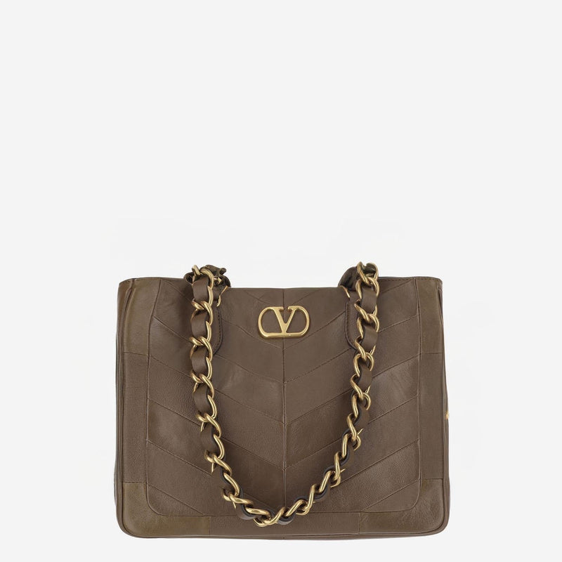 Valentino Garavani Chevron-Quilted Leather Shoulder Bag — Brown