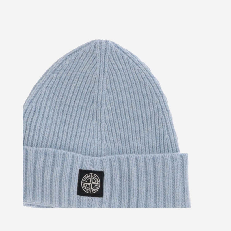 Stone Island N100003 Wool Blend Ribbed Beanie — Blue Beanies