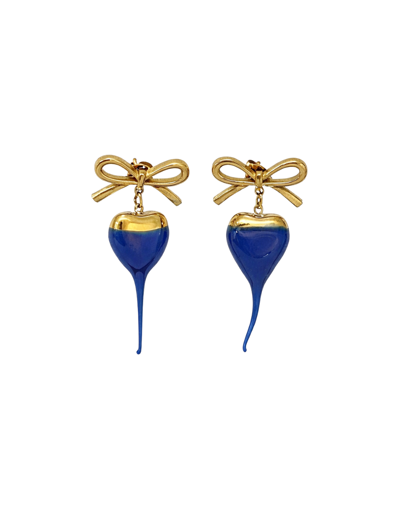 Ottolinger Bow-Heart With Rubberized Varnish Drop Earrings — Gold Metal