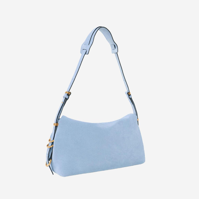 Pinko Suede Saddle Silhouette Shoulder Bag — Blue Leather