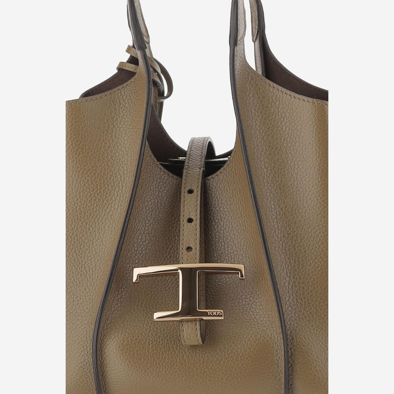 Tods Grained Calfskin Shoulder Bag — Brown