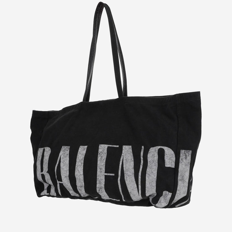 Balenciaga Logo-Embroidered Cotton Blend Tote Bag — Black