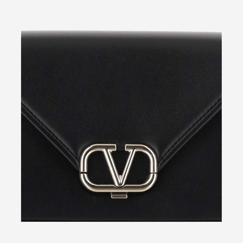 Valentino Garavani Vlogo Closure Calf Leather Shoulder Bag — Black - Bos Taurus