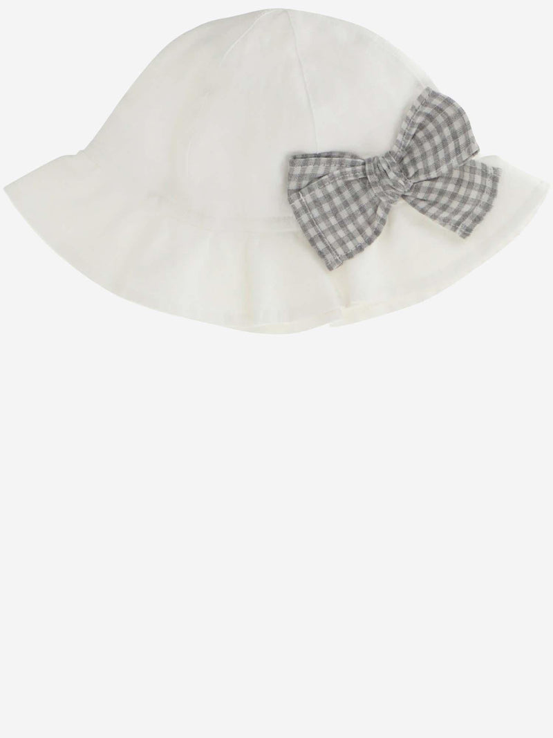 Il Gufo P23eo244l6006 Linen With Vichy Bow Sun Hat — White Shell: Linen; Lining: Cotton