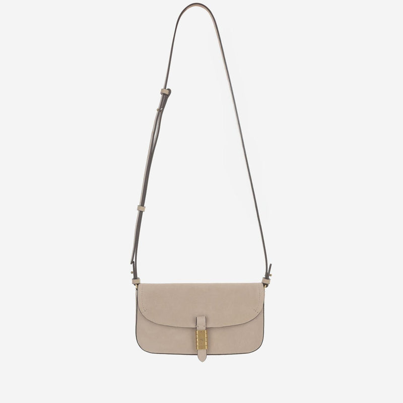 Pinko Suede Saddle Shoulder Bag — Beige