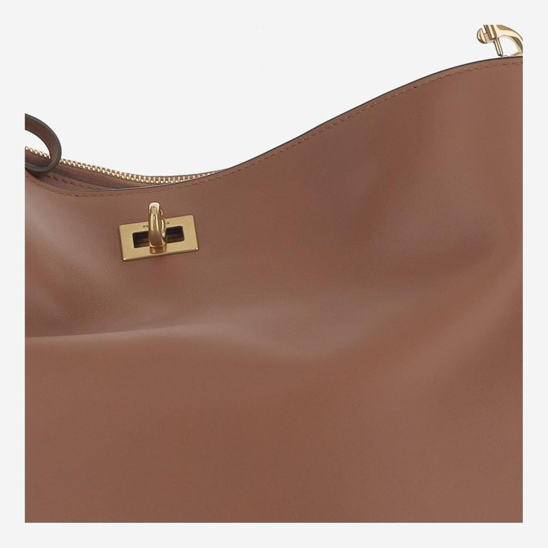 Balenciaga Twist-Lock Leather Shoulder Bag — Brown