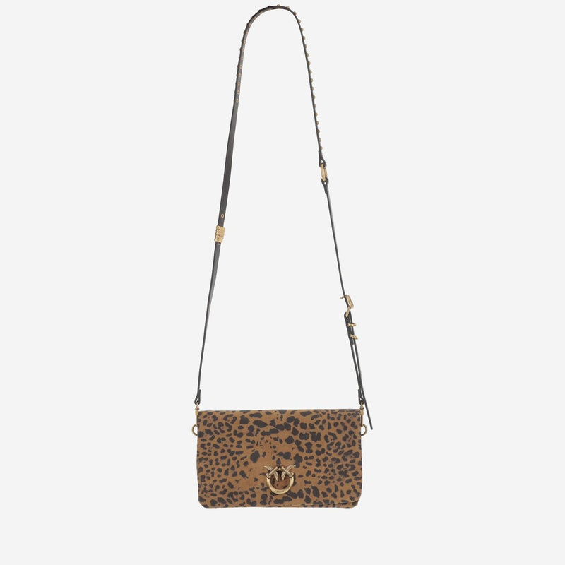 Pinko Leopard-Print Suede Shoulder Bag — Brown
