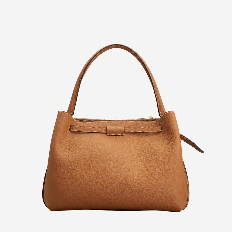 Tods Calfskin Leather With Logo Hardware Shoulder Bag — Brown