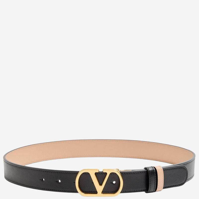 Valentino Garavani Vlogo Signature Leather Belt — Beige