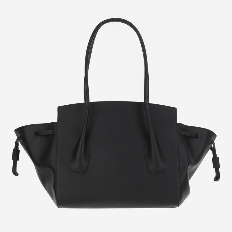 Jil Sander Leather With Drawstring Side Inserts Shoulder Bag — Black