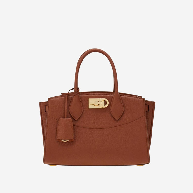 Ferragamo Textured Calfskin Shoulder Bag — Brown Leather
