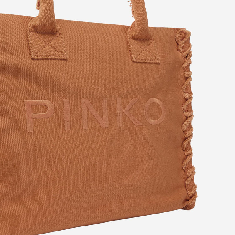 Pinko Logo-Embroidered Cotton Tote Bag — Brown