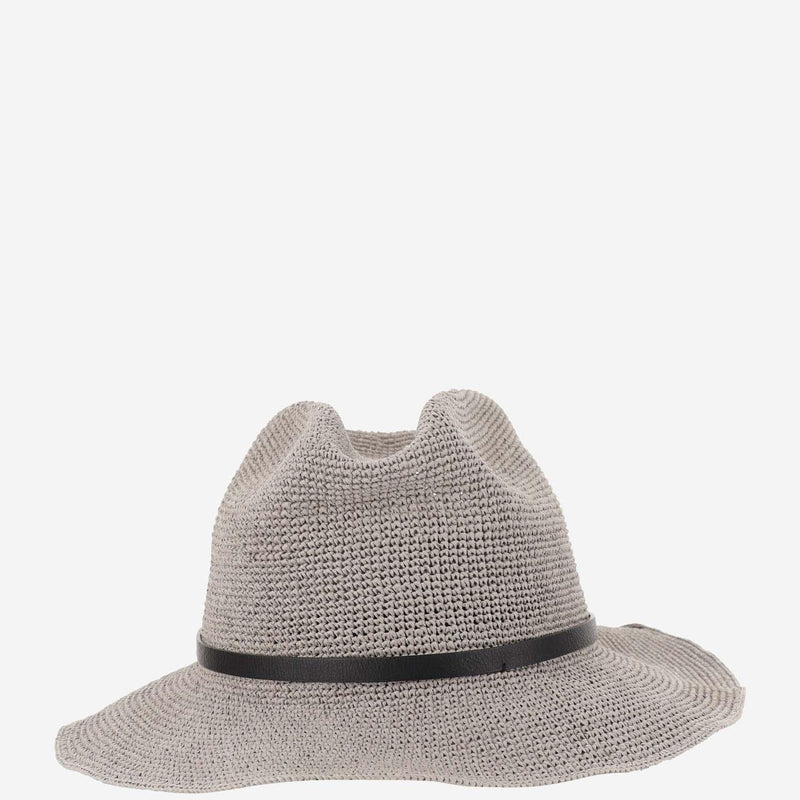 Filippo Catarzi Cat35 Paper Straw With Logo Charm Sun Hat — Gray