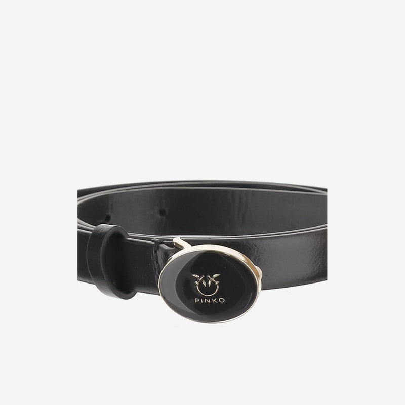 Pinko Logo-Buckle Leather Belt — Black