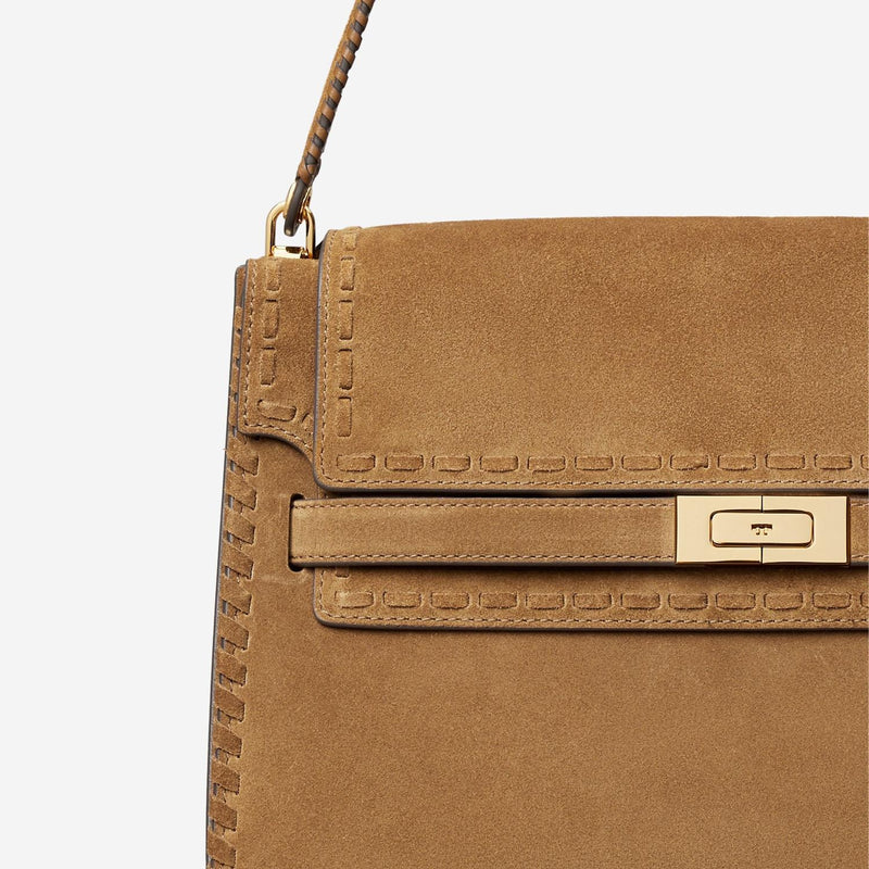Tory Burch Whipstitched Suede Shoulder Bag — Brown Leather