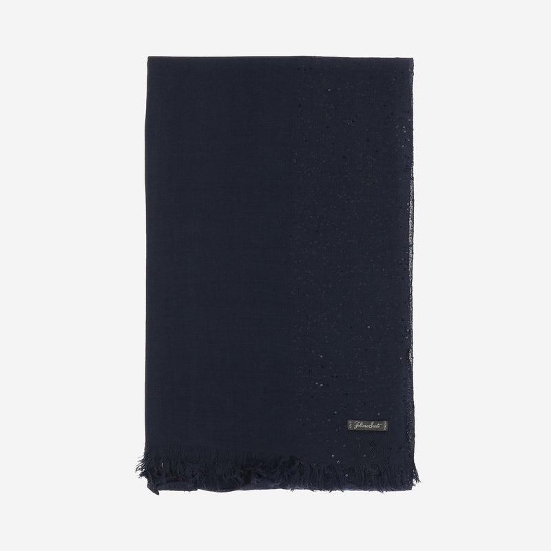 Faliero Sarti Sequin-Embellished Wool-Blend Scarf — Navy Virgin Wool Scarfs