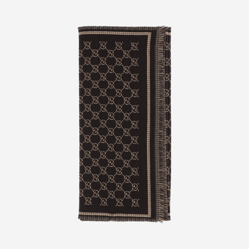 Gucci Gg Monogram Wool Scarf — Brown Scarfs