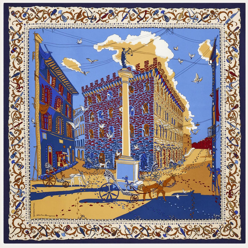 Ferragamo Silk Printed Scarf — Beige Scarfs