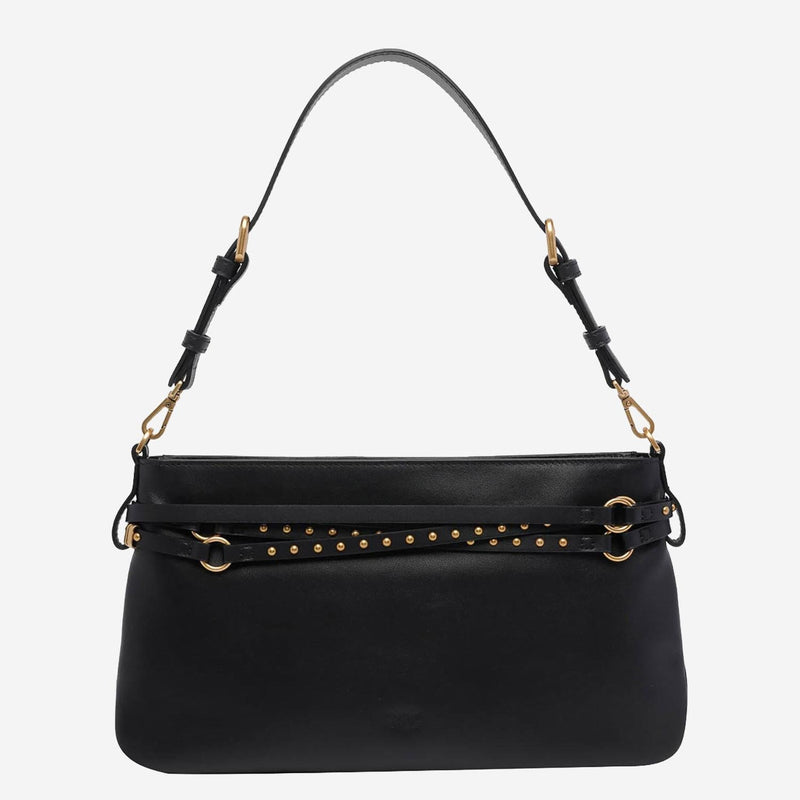 Pinko Stud-Embellished Leather Shoulder Bag — Black