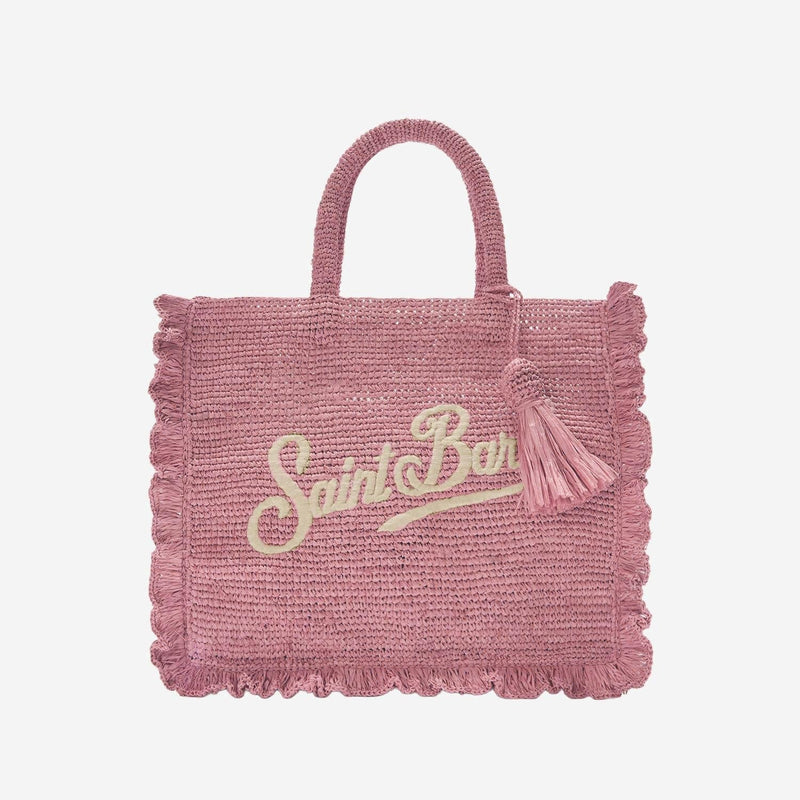 Mc2 Saint Barth Logo-Embroidered Raffia Shoulder Bag — Pink